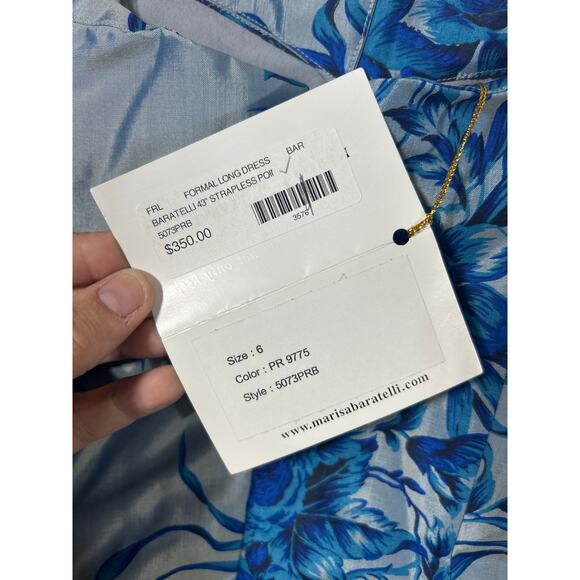 Marisa Baratelli Dress 6 Blue Gray Floral Beaded 100% Thai Silk NEW Formal - Picture 6 of 13